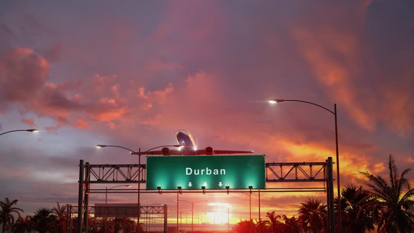 Airplane Take off Durban during a wonderful sunrise