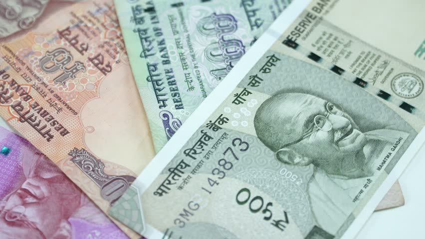 India money on the rotating desk. 4K