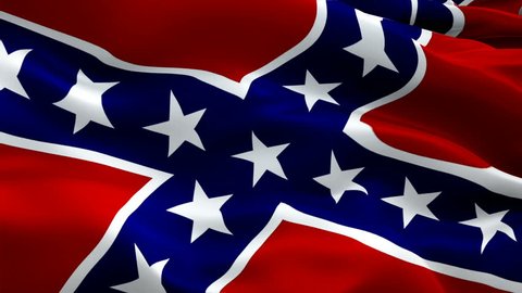 Confederate flag video waving in wind. Realistic Rebel Flag background. Civil war Flag Looping Closeup 1080p Full HD 1920X1080 footage. Confederate States of America flags footage video for film,news

