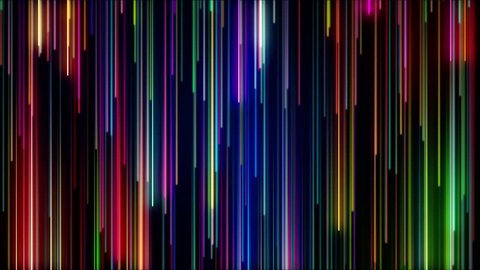 Colorful neon bright lines falling down. Streaks of light. Seamless looping abstract background animation. 
