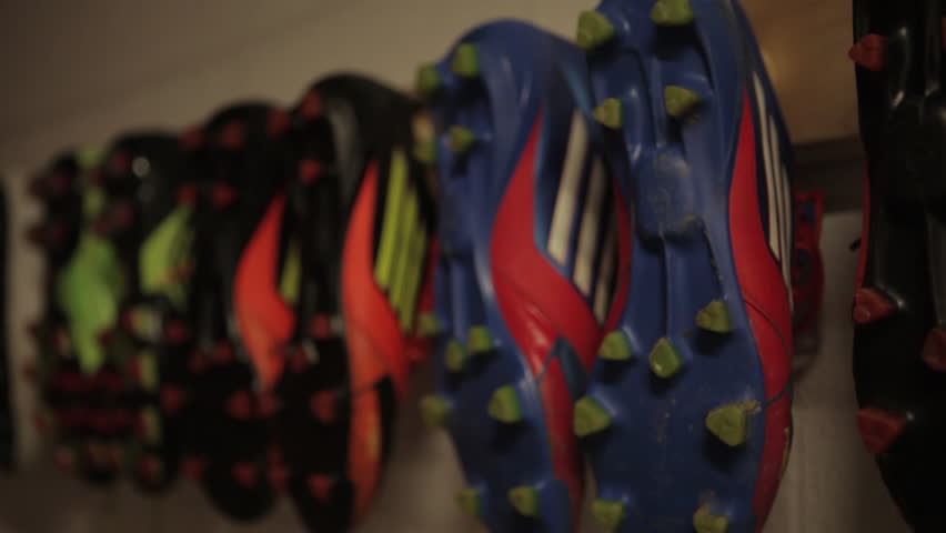 Soccer Cleats Hanging Up in a Row Royalty-Free Stock Footage #1023712972