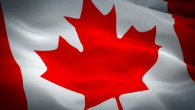 Canada waving flag. National 3d Canadian flag waving. Sign of Canada seamless loop. Canadian flag HD Background. Red maple leaf flag Closeup 1080p HD video. Red maple leaf  Toronto, Montreal, Ottawa
