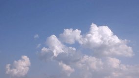 Clear blue skies, white building motion clouds time lapse, nature summer, sunny lightness relaxing day, beautiful rotation cloudscape in horizon. -UHD.