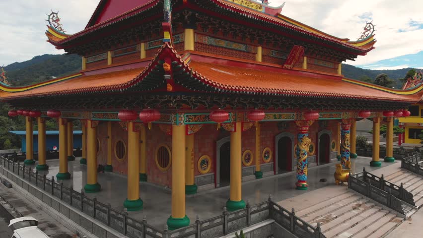 4K Aerial Drone footage of Beautiful architecture building of Chinese temple