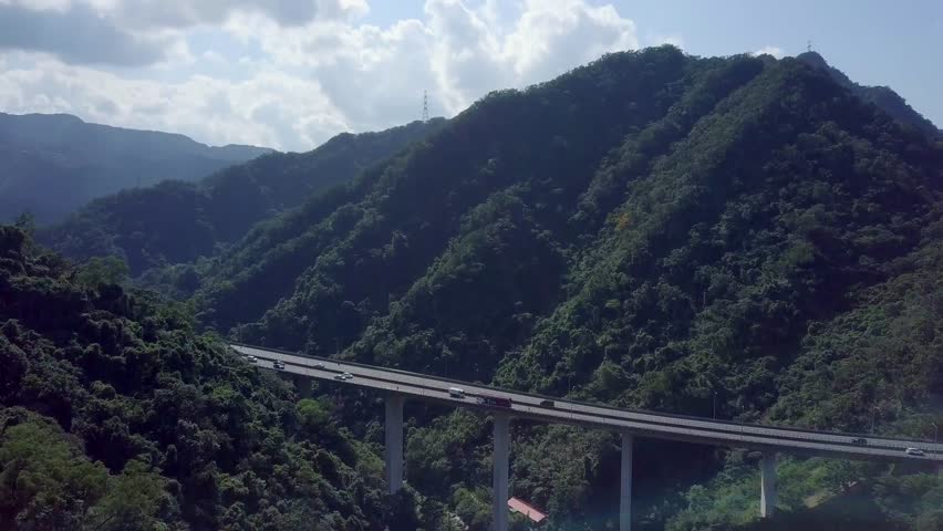 Aerial view - Wutuxi Bridge of National freeway NO.5 (Chiang Wei-shui Memorial Freeway) in Shiding, New Taipei City, Taiwan