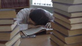 4K Student Girl Asleep Studying In Classroom