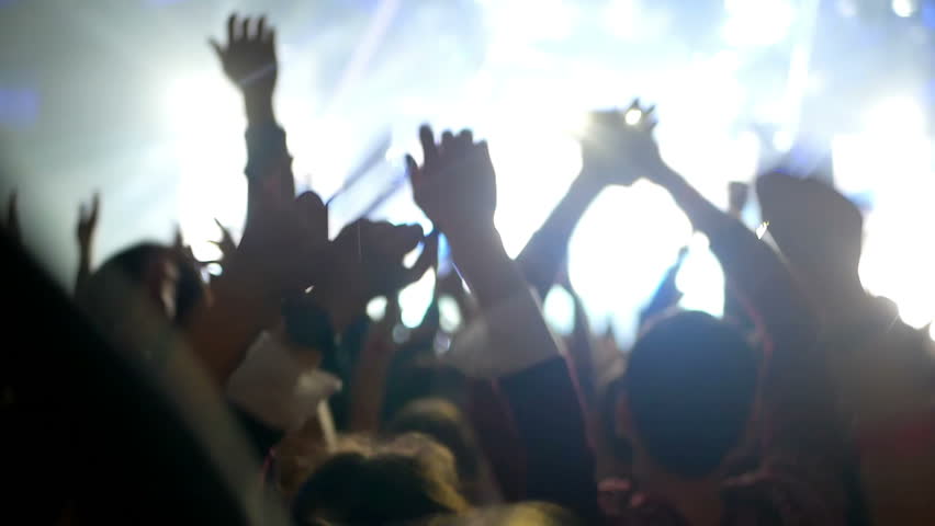 Night rock concert crowd cheering hands music Royalty-Free Stock Footage #1023743872