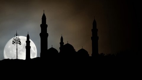 The Quba Mosque by Nigth with Full Moon, is a mosque in the outlying environs of Medina, Saudi Arabia