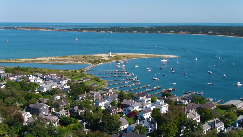 Aerial Drone, Marthas Vineyard Edgartown Stock Footage Video (100%