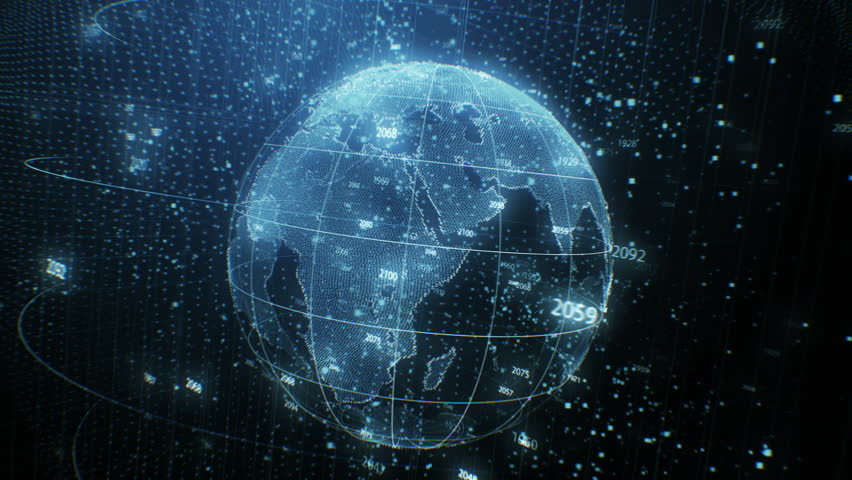 Beautiful Earth Hologram Rotating Seamless with Counting Years Flying in Cyberspace Structure Around Globe. Looped 3d Animation with Blur. Futuristic Business and Technology Concept 4k UHD 3840x2160. | Shutterstock HD Video #1023760291