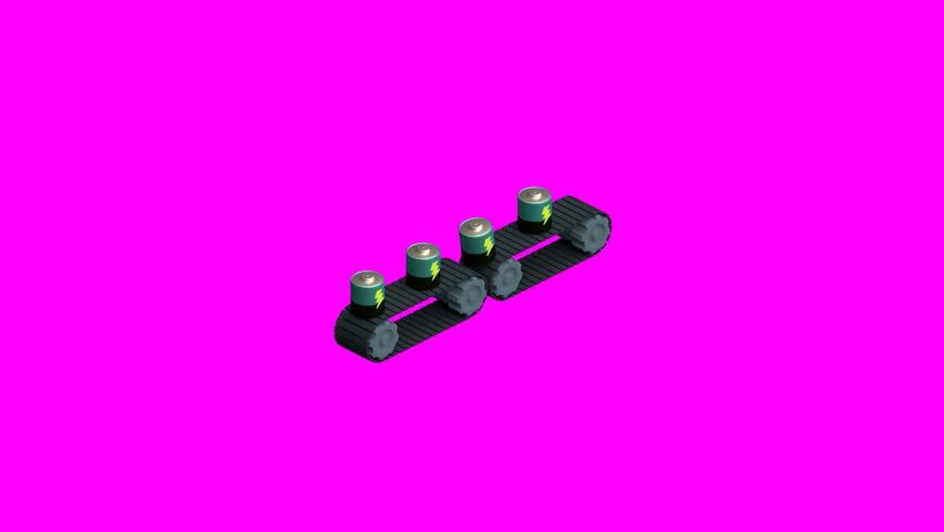 Conveyor belt loading battery on magenta background for color keying | Shutterstock HD Video #1023761059