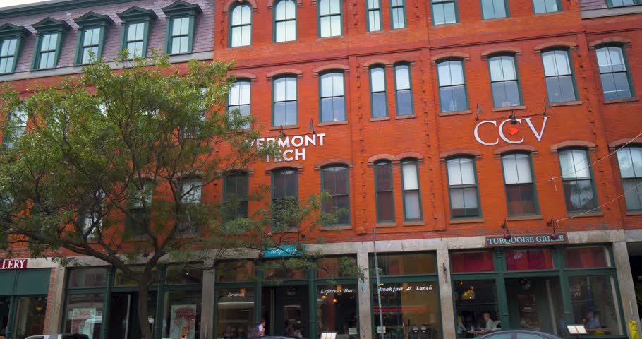 Brattleboro, Vermont / United States - August 26 2018: Brattleboro Vermont Downtown Shopping & Architecture