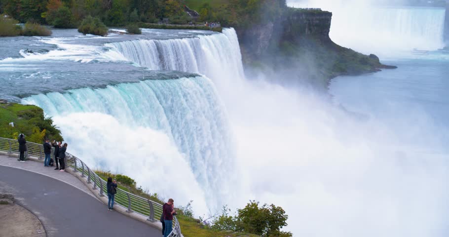 Tourists Admire Niagara Falls Aerial Canada New York