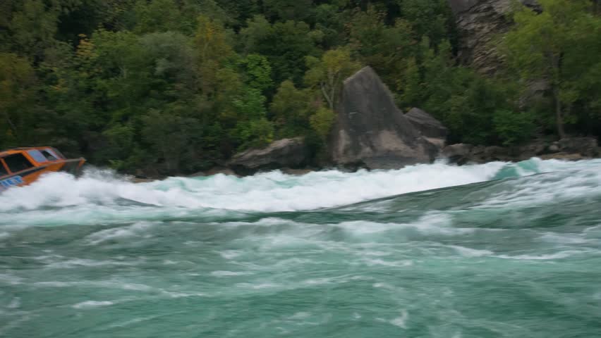 Tour Boat on Rough Niagara Falls Waters, Waterfall Excursion Canada New York