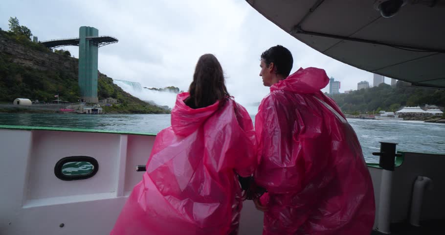 Young Family on Boat at Niagara Falls, Tour Excursion Waterfalls