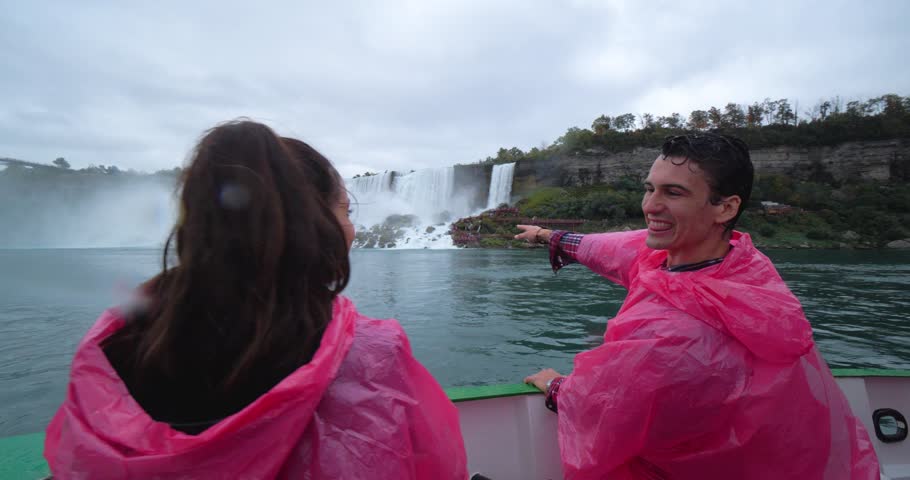 Happy Couple on Boat at Niagara Falls, Tour Excursion Waterfalls