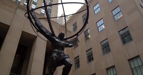 New York, New York / United States - September 18 2018: Atlast Statue Outside 30 Rockefeller Center, New York NYC 30 Rock