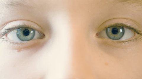 Close up motion of children eyes. Eyes of teenager girl looking up and down, left and right. Eye gymnastics. Ophthalmology and healthy vision. Health care. Parts of face and body. Anatomy human face