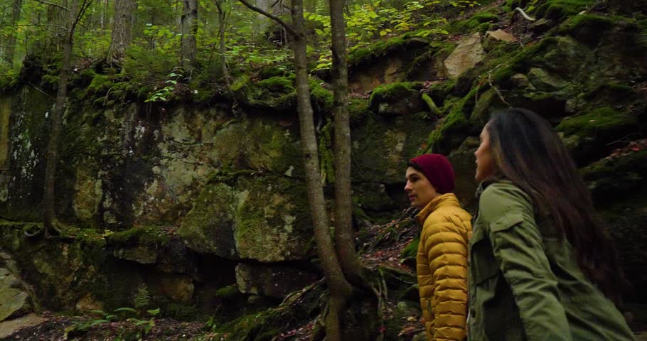 Couple Hiking Through Rocky State Forest, Mountains, Hikers Woods Trees Nature