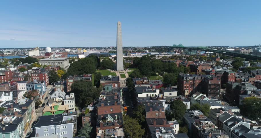 Bunker Hill Monument, Boston Skyline, Aerial Drone