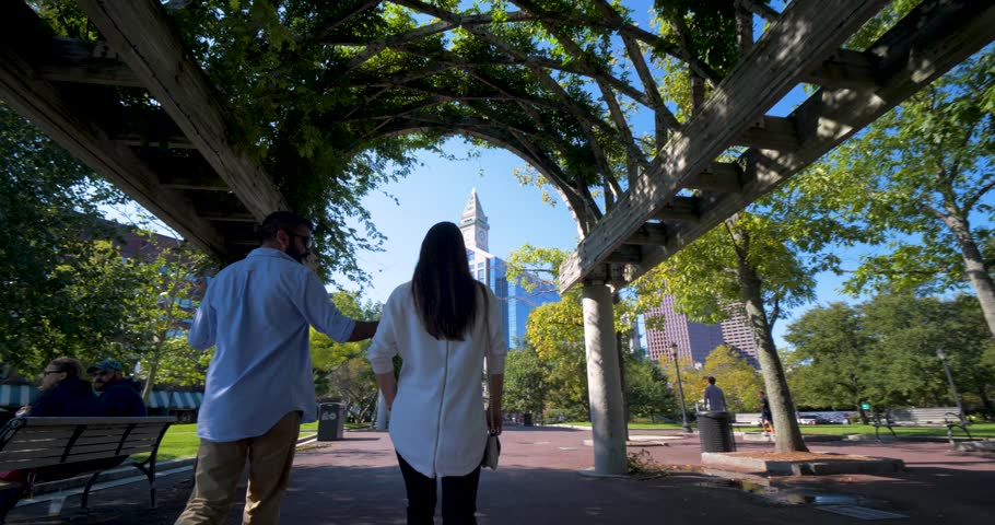 Couple Walking Through Arch in Columbus Park, Downtown Bostom