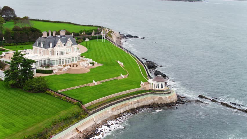 Beautiful New England Estate on Beach Coast, Aerial Drone