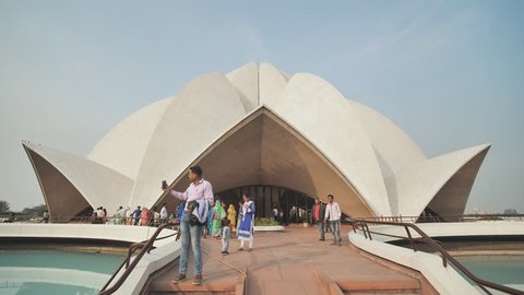 New Delhi, India - November 28, 2018: People visiting Lotus Temple. Video using electronic stabilizer.