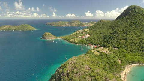 Guadeloupe / France - January 1, 2019 : Aerial of the scenery and natural landscape in Guadeloupe, a French overseas region in the Carribean. 