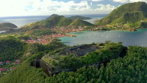Guadeloupe / France - January 1, 2019 : Aerial of the scenery and natural landscape in Guadeloupe, a French overseas region in the Carribean. 