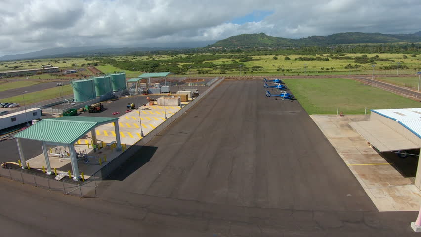 Helicopter tour taking off from Lihue airport on south coast in Hawaiian island of Kauai