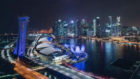 2018-09-10 | 4K Timelapse Sequence of Singapore, Singapore - Hyperlapse of the skyline as seen from the wheel (night time)