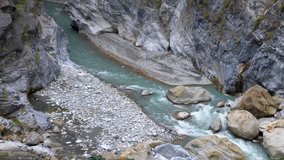 Slow motion of water flowing from the rock at taroko national park in Hualien, Taiwan