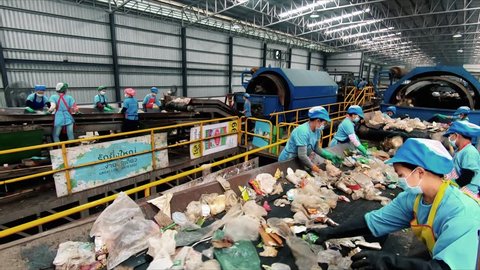 Phra Nakhon Si Ayutthaya Thailand - 02-08-2019 Waste processing plant. Technological process. Recycling and storage of waste for further disposal