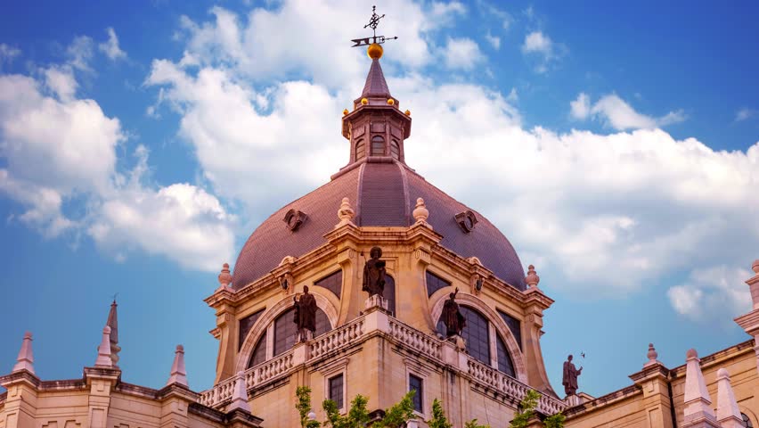 The majestic dome of the Almudena Cathedral in Madrid. Spain