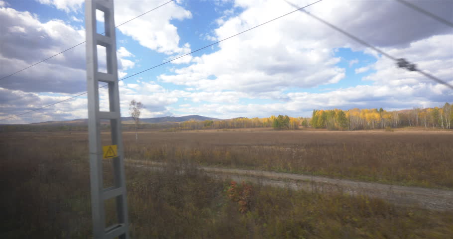 Beautiful nature landscape view from Trans Siberian window, Russia