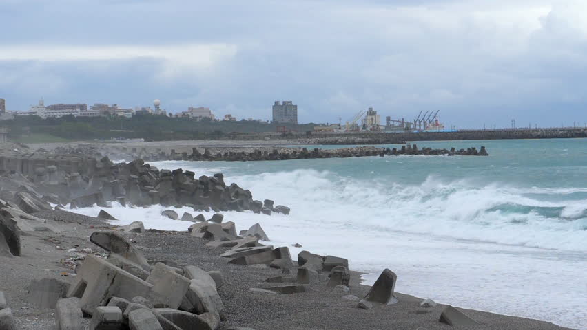Slow motion of extreme sea wave against the rock in the sea at Hualien, Taiwan