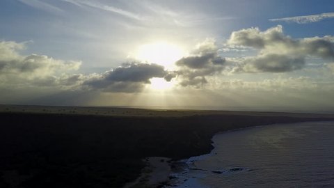 drone flying over south point big island hawaii during sunrise