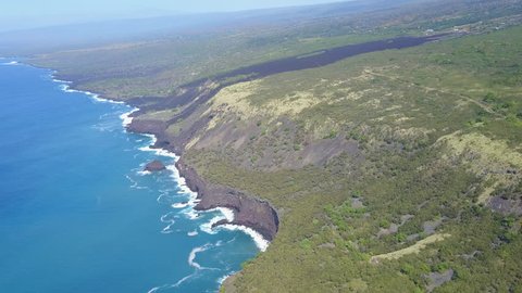 drone flying over coast of big island hawaii