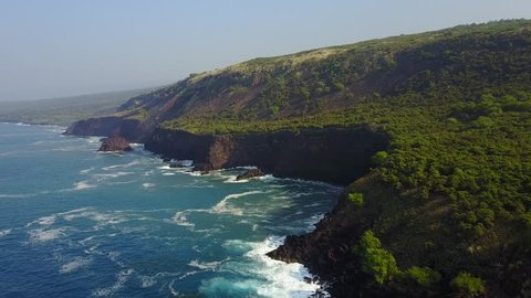 drone flying along cliffs of big island hawaii