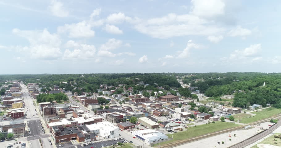 Aerial Drone Mississippi River Hannibal Missouri Rural Town