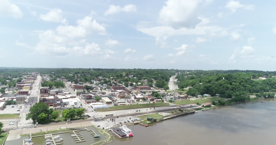Aerial Drone Mississippi River Hannibal Missouri Rural Town