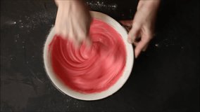 mix dough and pink dye