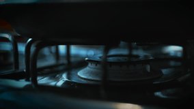 Heating up the frying pan on the stove. Shot with high speed camera, phantom flex 4K. Slow Motion. Unedited version is included at the end of clip.