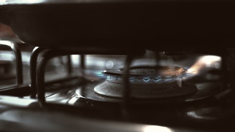 Heating up the frying pan on the stove. Shot with high speed camera, phantom flex 4K. Slow Motion. Unedited version is included at the end of clip.