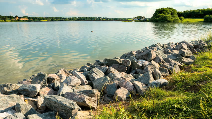 Cinemagraph. Summer nature mountain forest lake landscape, time-lapse. 4k