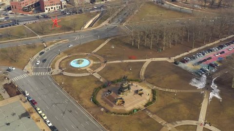 Aerial video Plaza front of Philadelphia Museum of Art