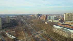 Aerial drone video Logan Square Downtown Philadelphia PA