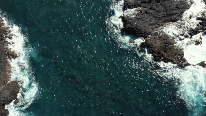 Bird eye flight ocean waves roll and beat on rocky cost | Shutterstock HD Video #1023864424