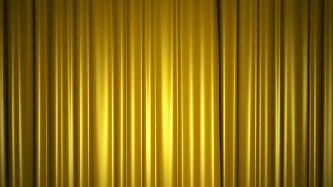 Closing and opening shiny golden silk curtains on stage. 3D animation with chroma key.