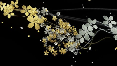 Cherry blossoms with gold and silver texture are blooming along the trajectory 2